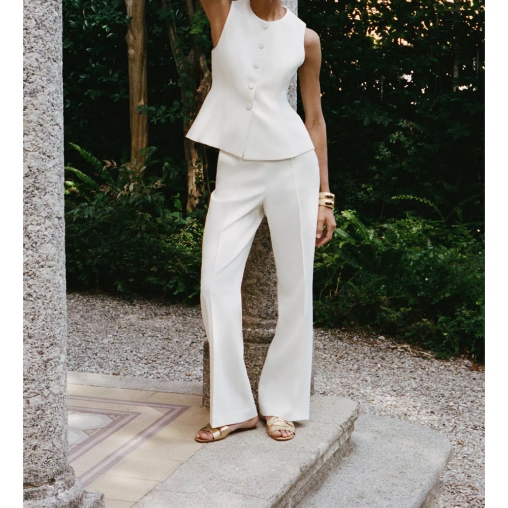 ZARA High Waist Straight Leg White Pants